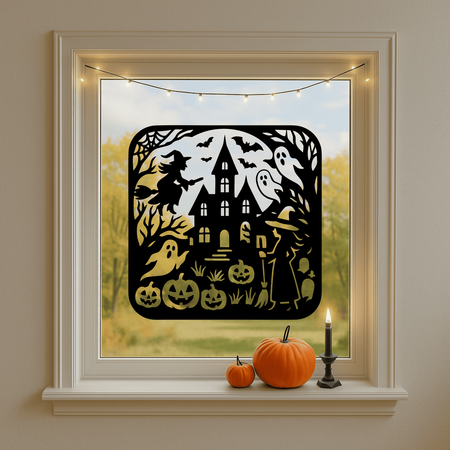 Spooky Halloween tree and cat vector for seasonal crafts