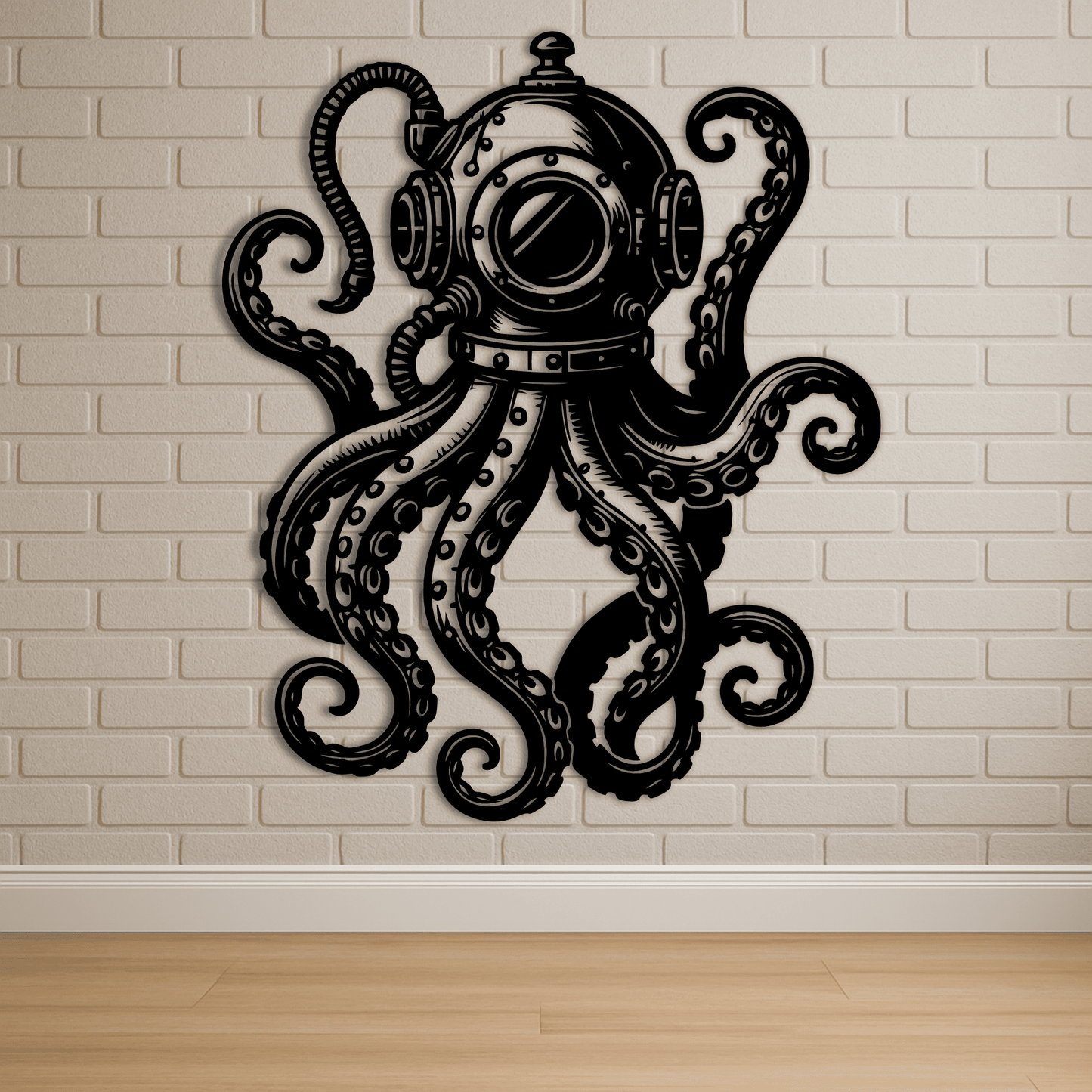 Octopus diver helmet PNG high-detail black and white design