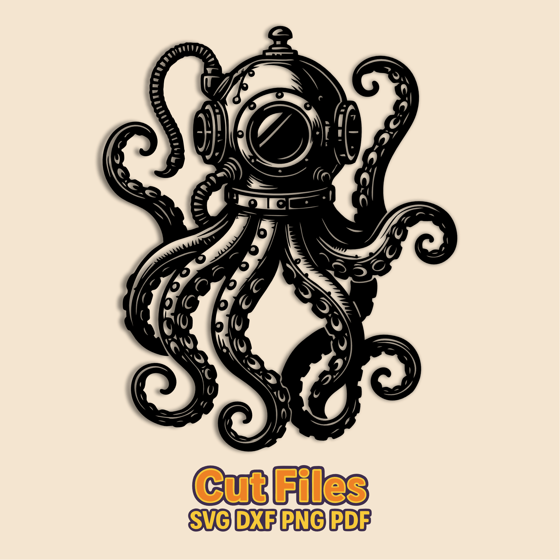 Steampunk octopus SVG with diver helmet and tentacles