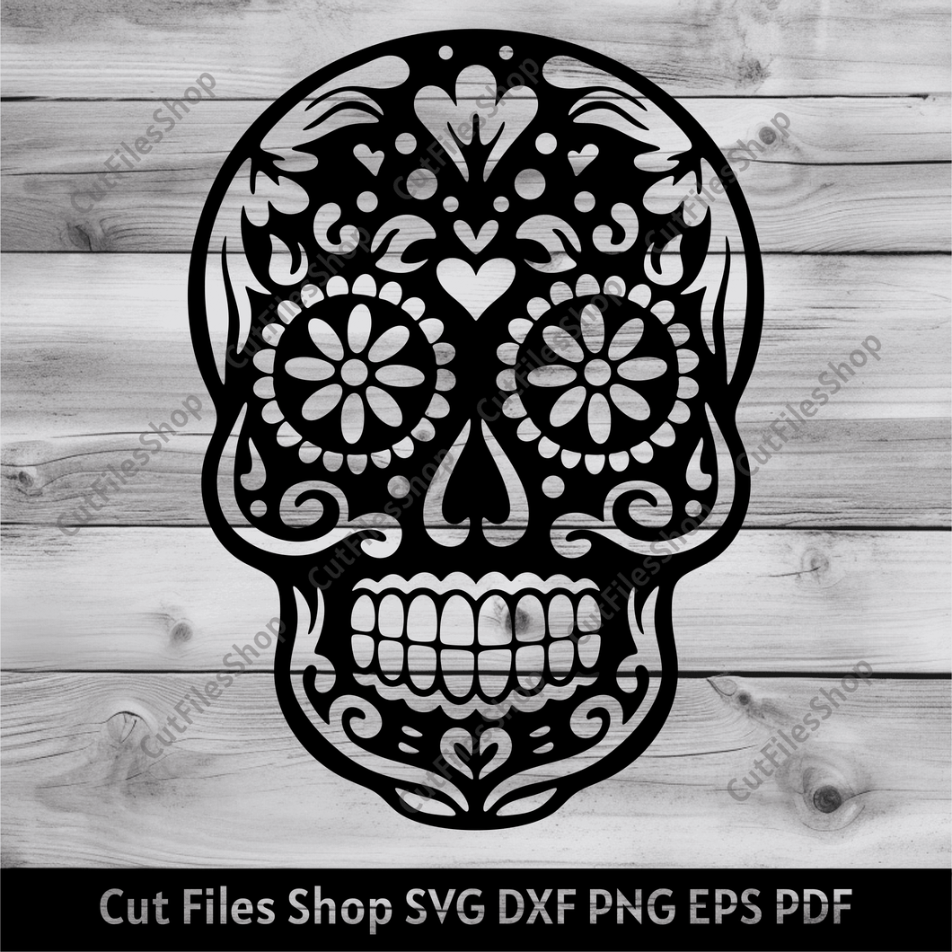 Sugar Skull Svg Cut files For Cricut, Png For Sublimation, Sugar Skull Dxf for Laser cut, Skull Clipart, T-shirt design, skull with flowers svg, sugar skull Silhouette, Mexican Skull svg, skeleton svg, cricut digital download