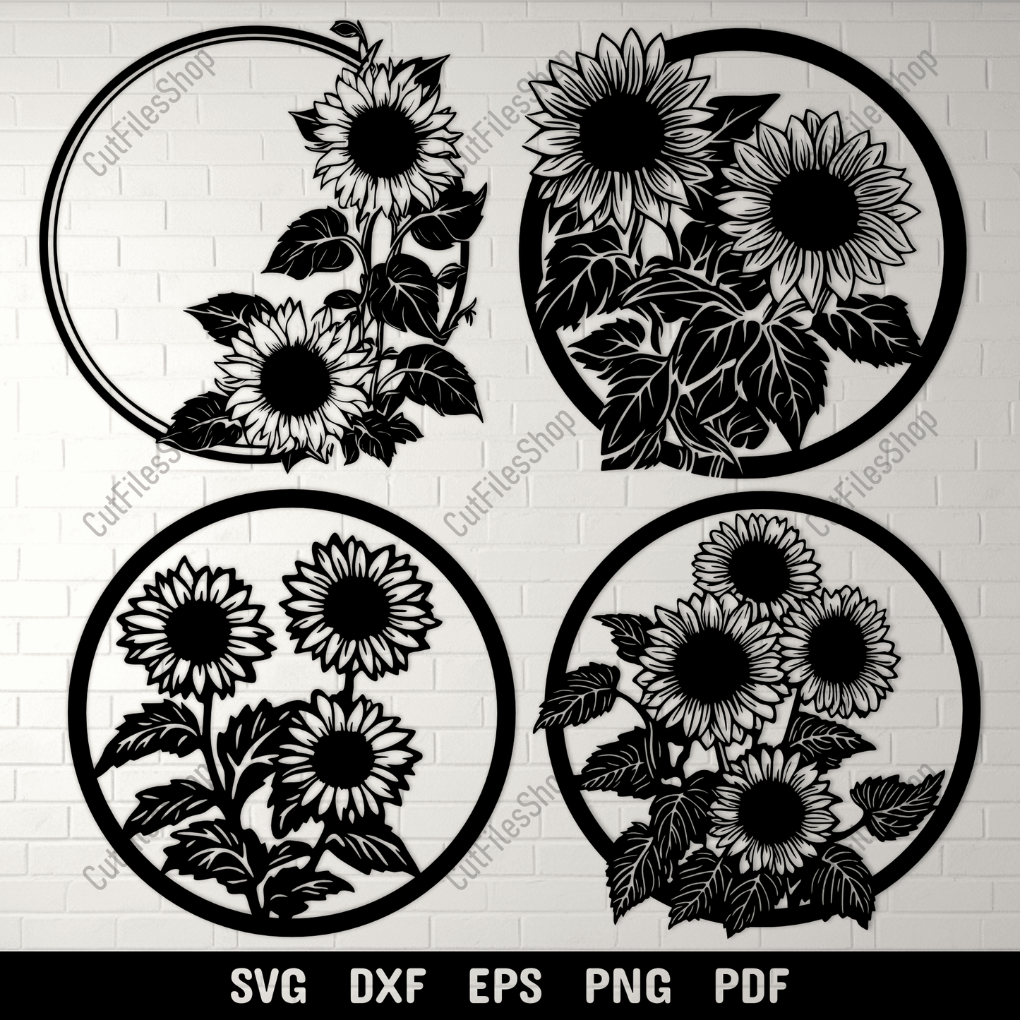 Sunflower circle frame silhouette wall art design