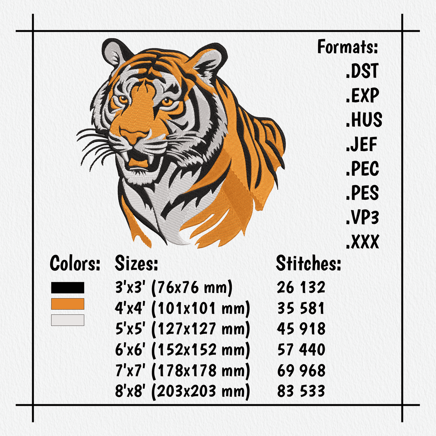 tiger embroidery design digital download