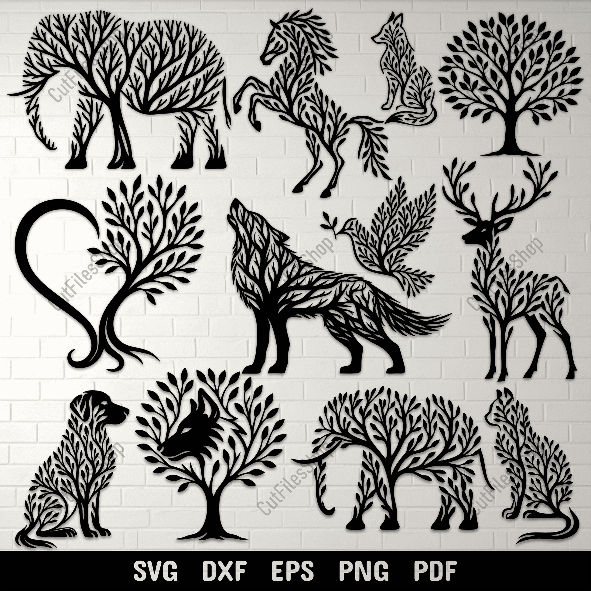 Tree animal silhouette wildlife wall art design