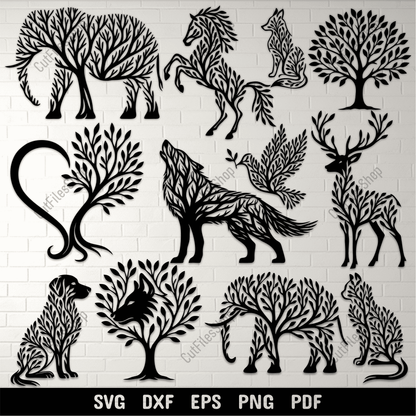Tree animal silhouette wildlife wall art design