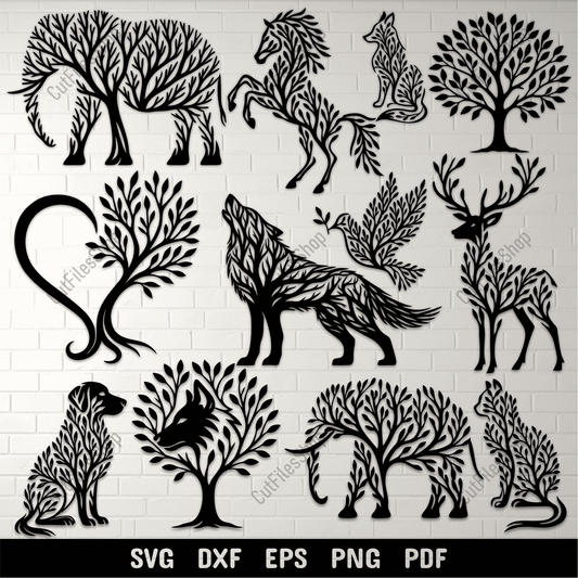 Tree animal silhouette wildlife wall art design