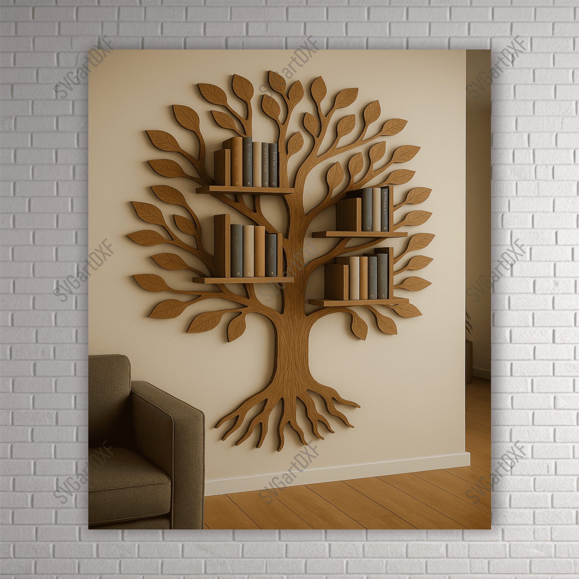 Wooden tree wall mounted bookshelf SVG DXF file