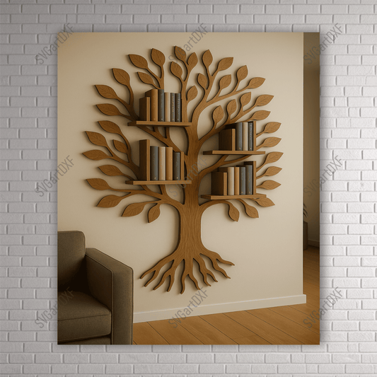 Wooden tree wall mounted bookshelf SVG DXF file