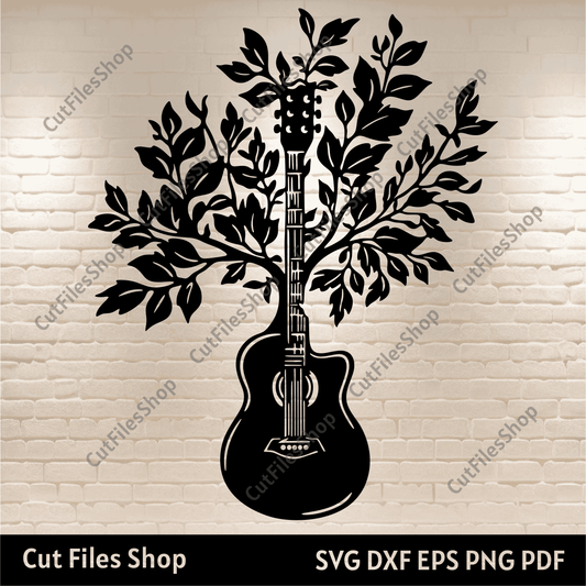 Guitar Tree Svg, Guitar cut files for Cricut, Guitar dxf for Laser cut, T-shirt design, Svg files for Cnc router, tree art dxf, music instrument svg, music svg, dxf files for cnc router, the best dxf files, cricut design space svg, dxf silhouette studio
