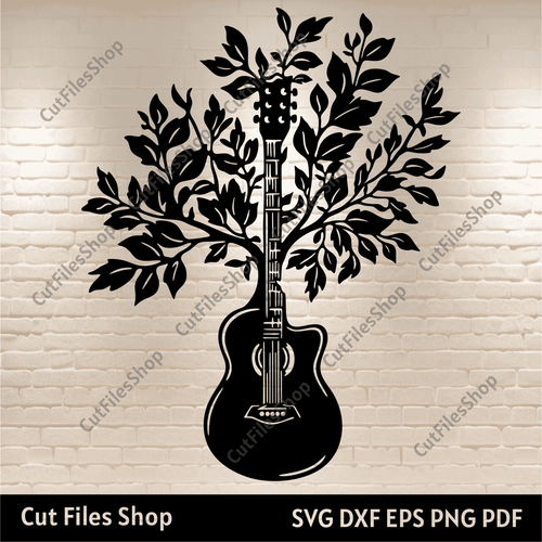 Guitar Tree Svg, Guitar cut files for Cricut, Guitar dxf for Laser cut, T-shirt design, Svg files for Cnc router, tree art dxf, music instrument svg, music svg, dxf files for cnc router, the best dxf files, cricut design space svg, dxf silhouette studio