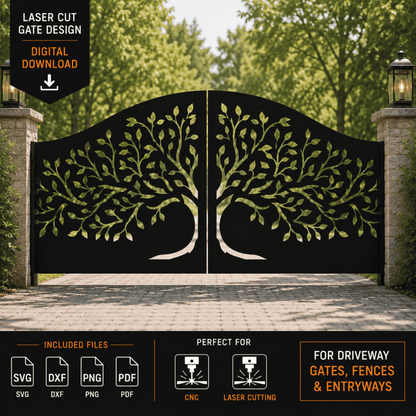 Tree of Life metal driveway gate CNC laser cut design.