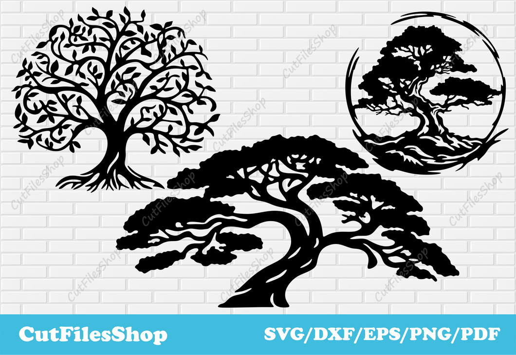 Tree of life cut files, Tree dxf for laser cutting, Silhouette trees, Svg for Cricut, Circle tree decor dxf, cut files shop, tree decor dxf, metal tree decor dxf for plasma cut, cnc cutting files, dxf tree for wood decor, sublimation png, vinyl cutting dxf, svg cut files, dxf for silhouette