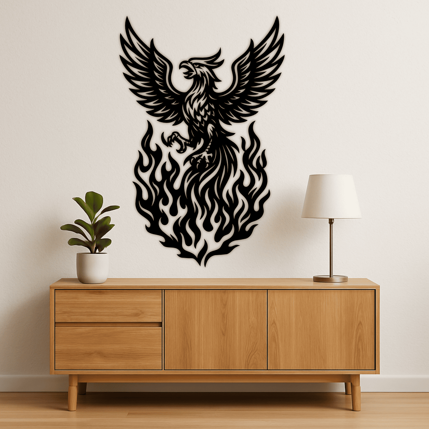 Flaming phoenix tribal illustration for CNC cutting