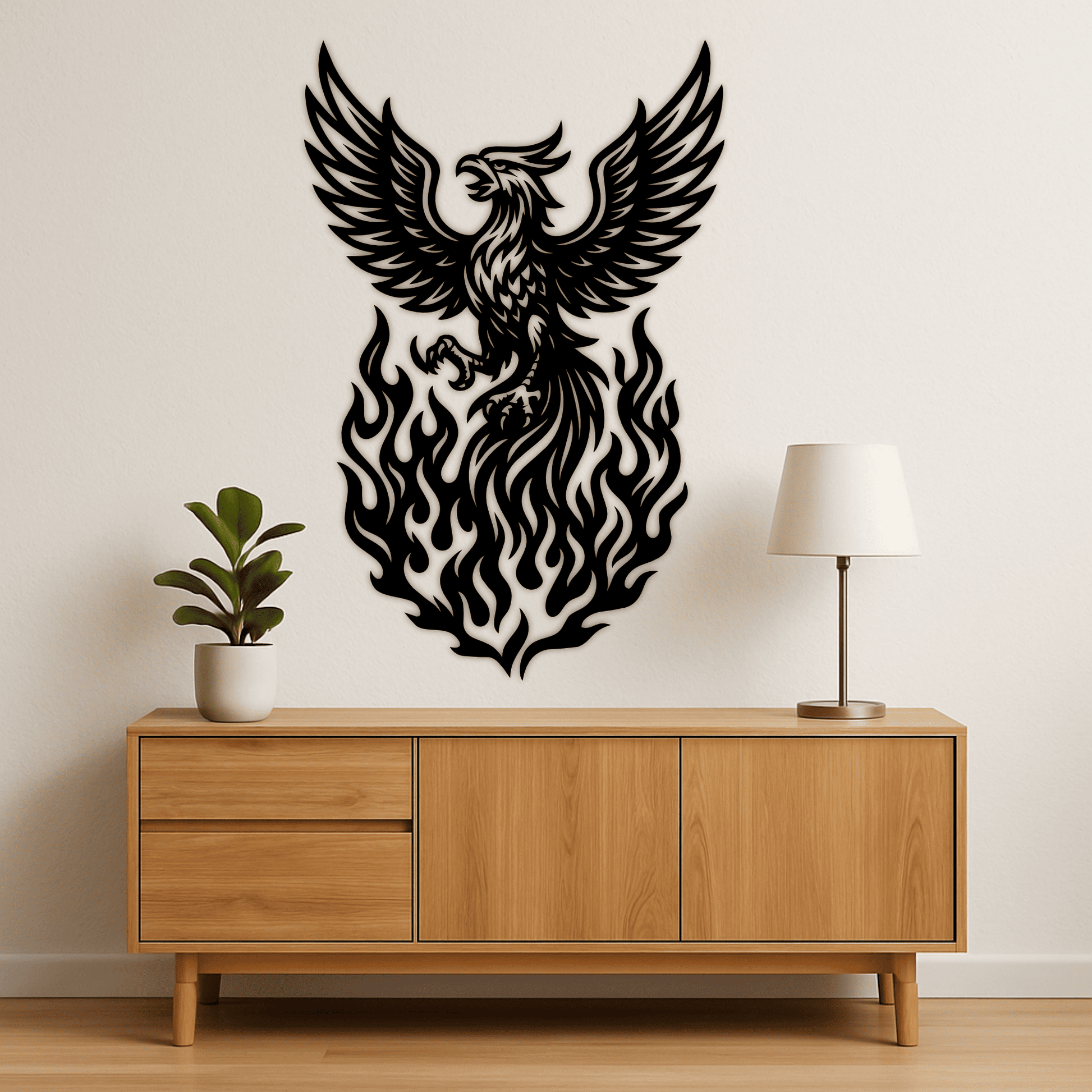 Flaming phoenix tribal illustration for CNC cutting