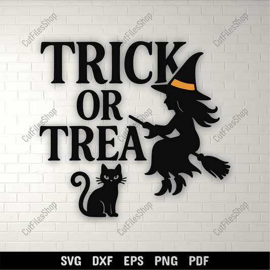 Trick or Treat SVG Halloween cutting file with witch and cat