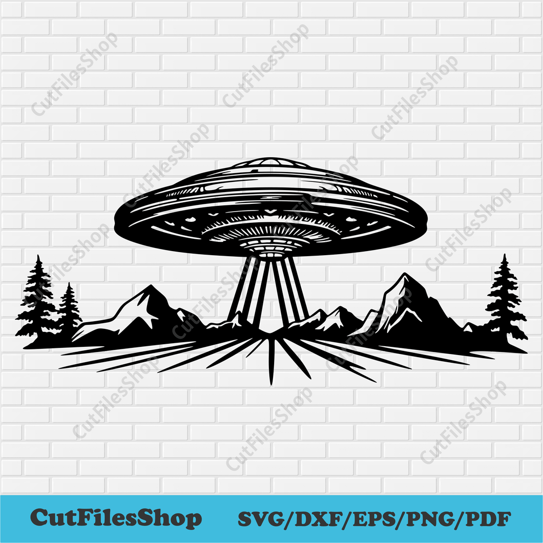 Ufo Svg file, Alien ufo cut files for Cricut, Silhouette, Dxf for Laser, Vector For T-shirt Design, Dtf Svg, sticker svg, alien svg, mountains scene dxf, forest scene dxf for laser, fantasy svg files, ufo art svg