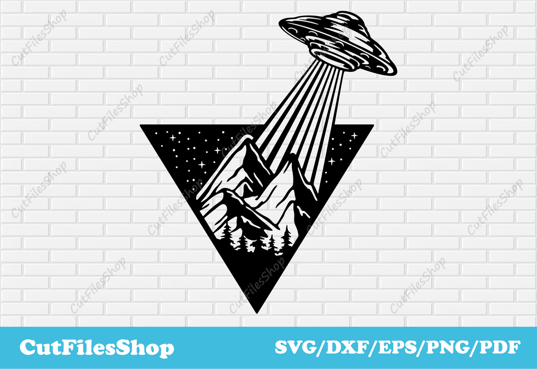 Ufo and mountains vector image for t shirt, Alien ufo svg for cricut, mountains dxf for plasma, commercial use dxf files, monogram dxf, Alien svg, laser engraver files, funny t shirt designs, cnc laser cutting, cnc for wood, dxf for metal, vector graphics for website