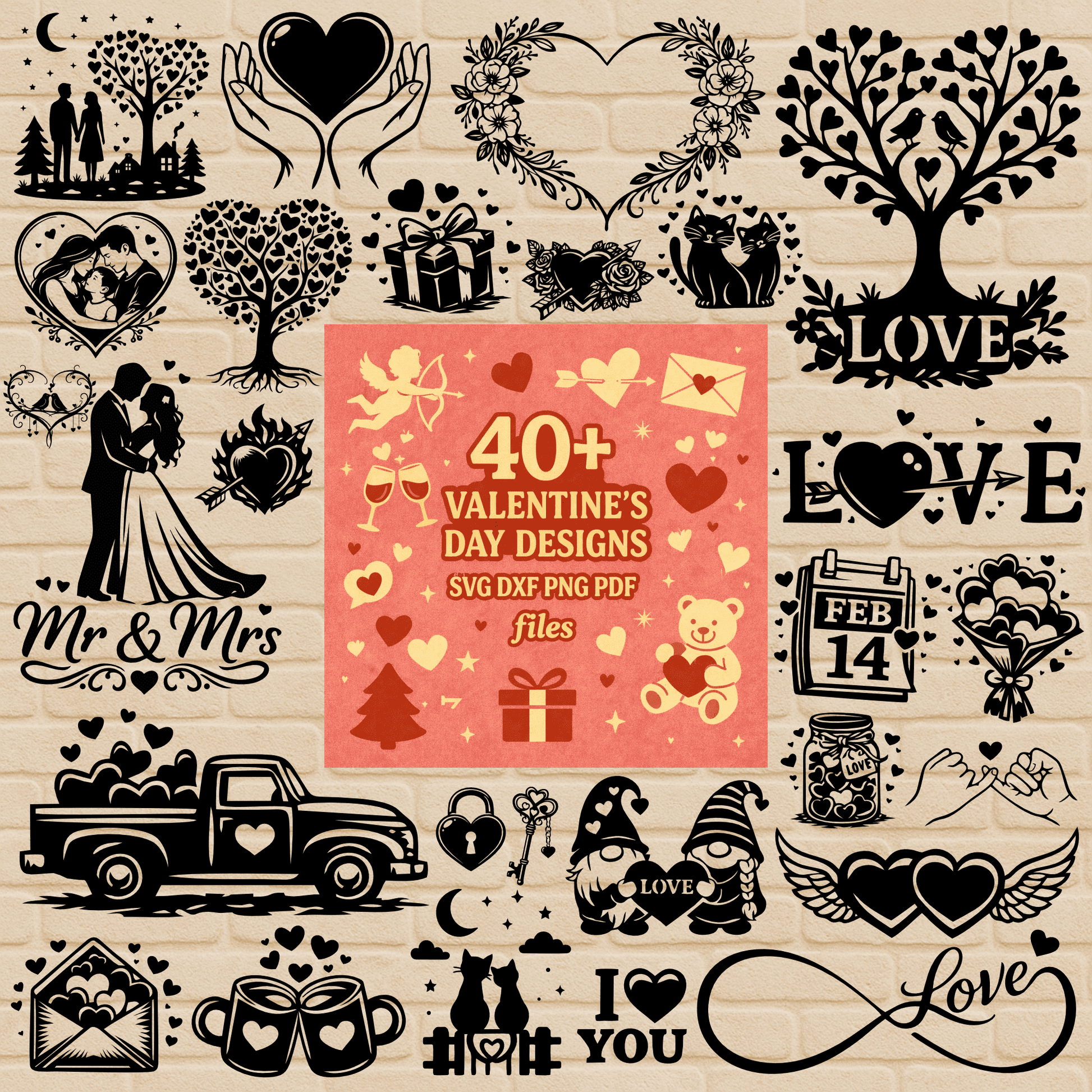 Valentines Day SVG DXF EPS PNG bundle for Cricut, laser cutting, CNC and sublimation