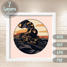 Load image into Gallery viewer, 3D Vintage Train Shadow Box, 3D Layered Svg files, Vintage Train 3d layered svg, 3D Paper Craft, 3D Template Dxf, 3d svg files, svg for crciut

