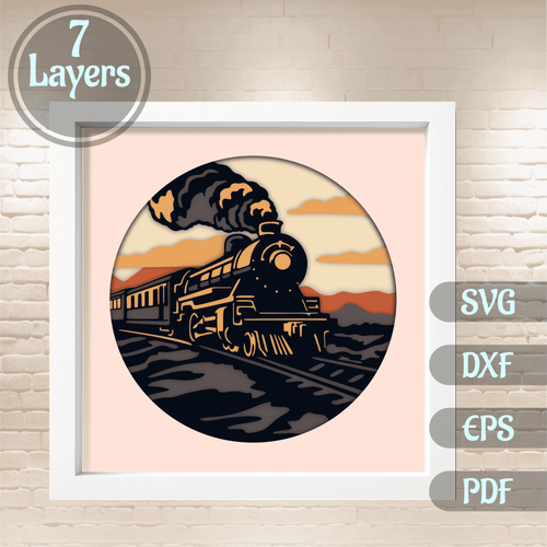 3D Vintage Train Shadow Box, 3D Layered Svg files, Vintage Train 3d layered svg, 3D Paper Craft, 3D Template Dxf, 3d svg files, svg for crciut