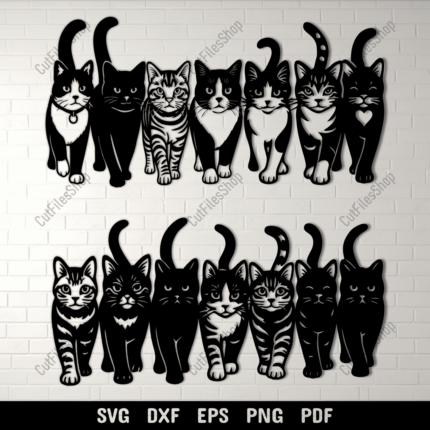 Walking cats SVG DXF EPS PNG for Cricut, laser cutting, CNC and sublimation