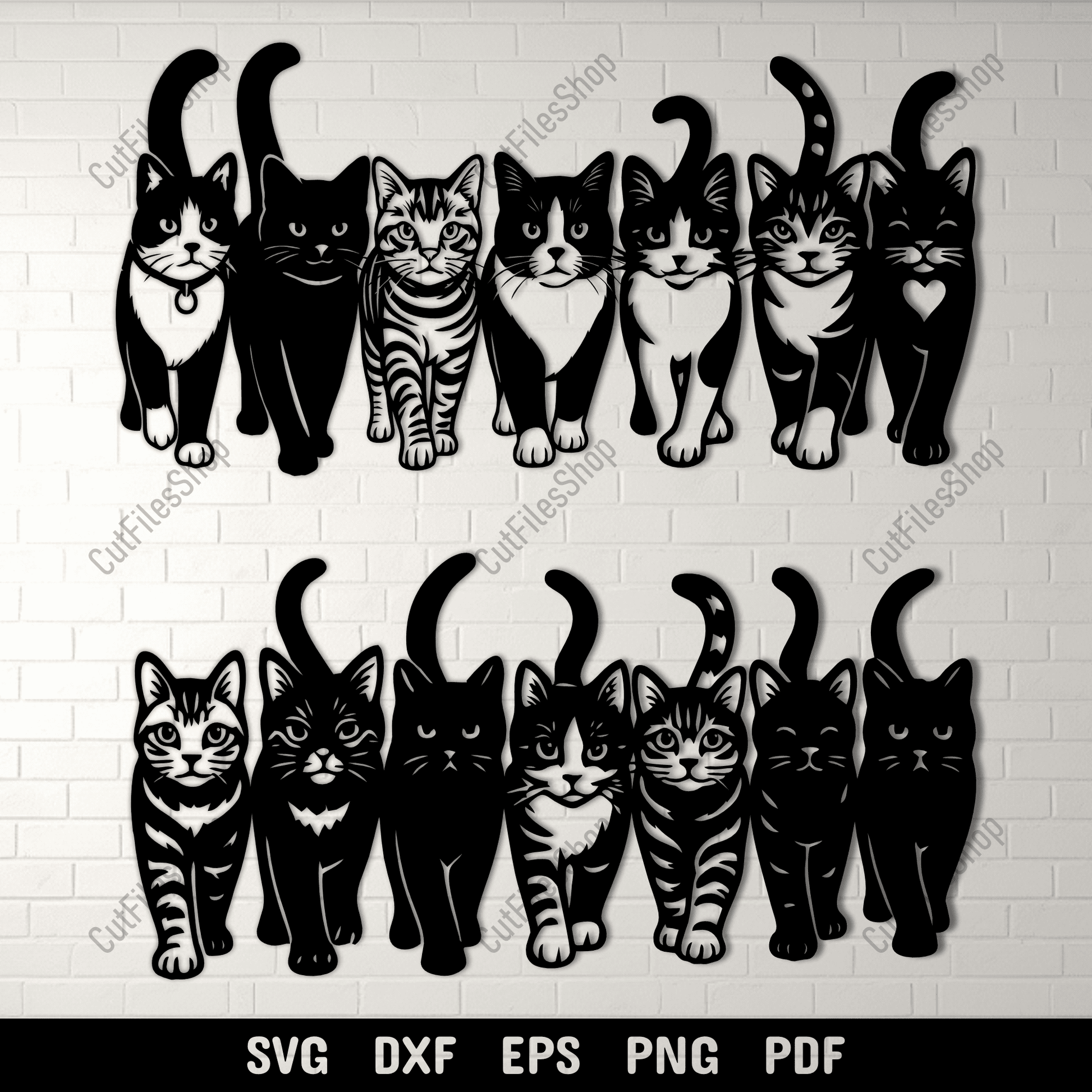 Walking cats SVG DXF EPS PNG for Cricut, laser cutting, CNC and sublimation