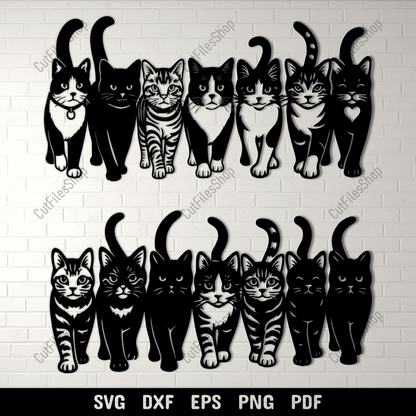 Walking cats SVG DXF EPS PNG for Cricut, laser cutting, CNC and sublimation