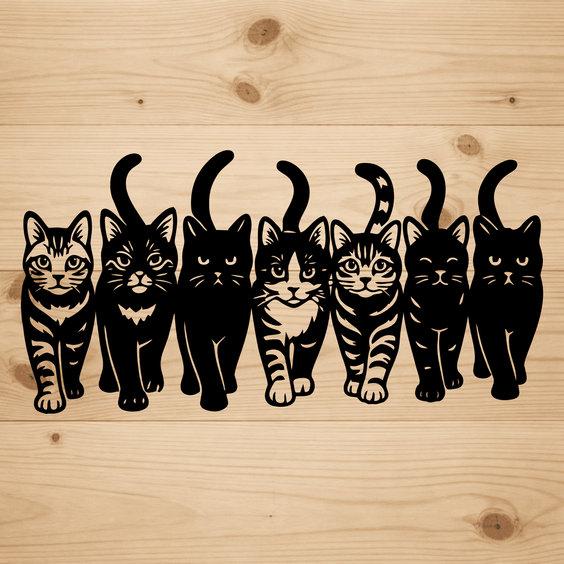 Black and white walking cats SVG DXF for laser cutting and CNC signs