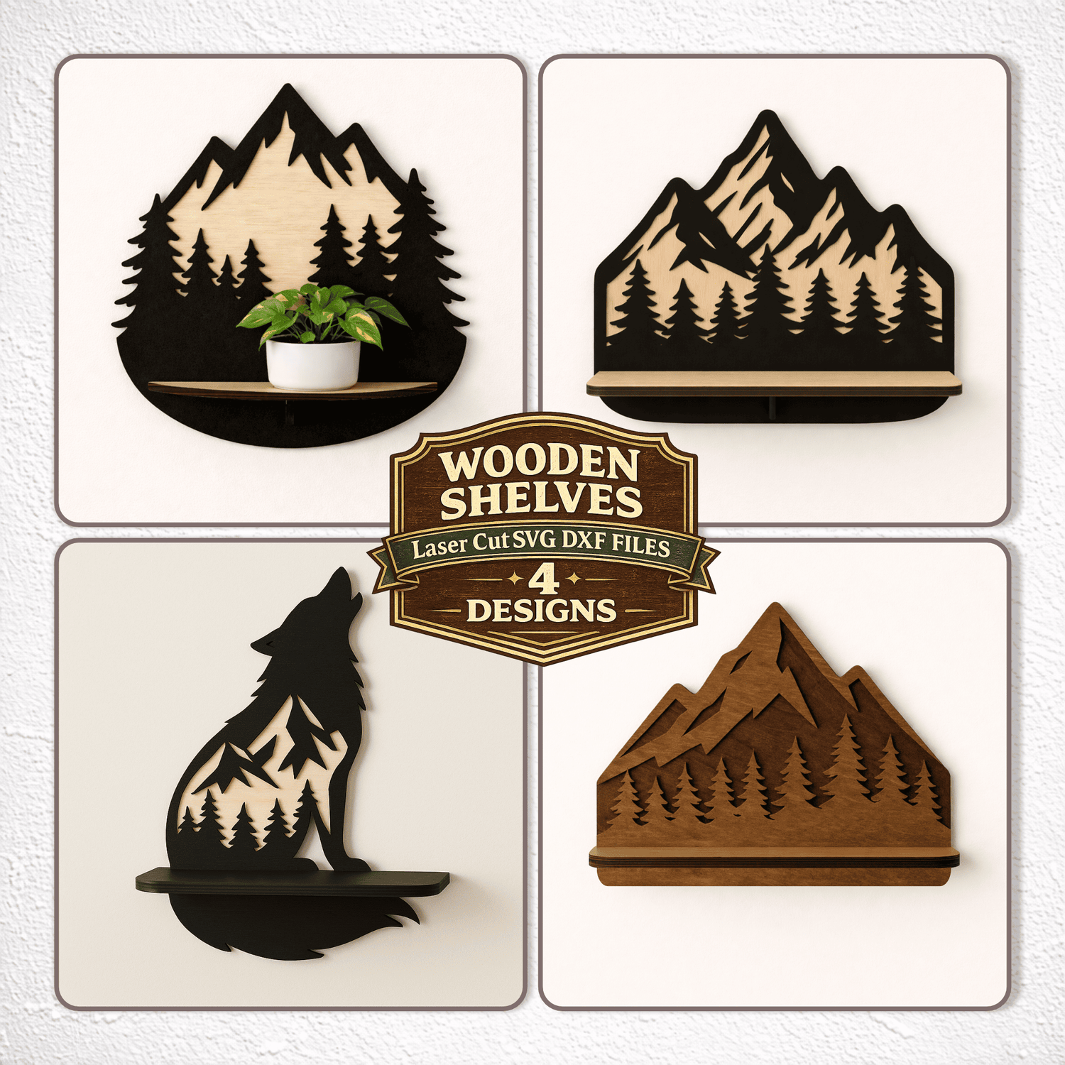 mountain wall shelf svg dxf bundle laser cut plywood shelves