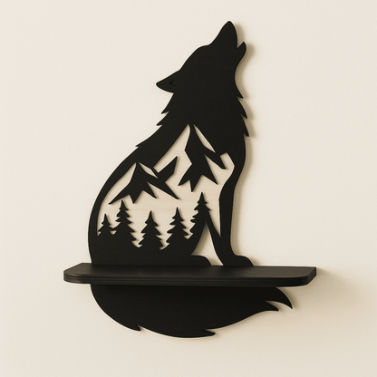 wolf mountain shelf cnc file wooden wall decor design