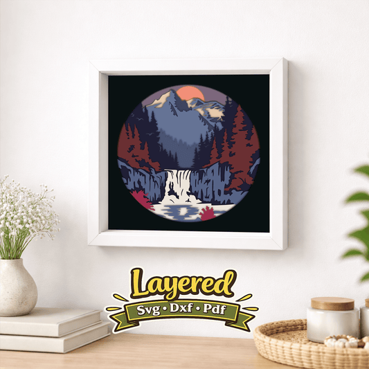 waterfall mountain layered svg shadow box design