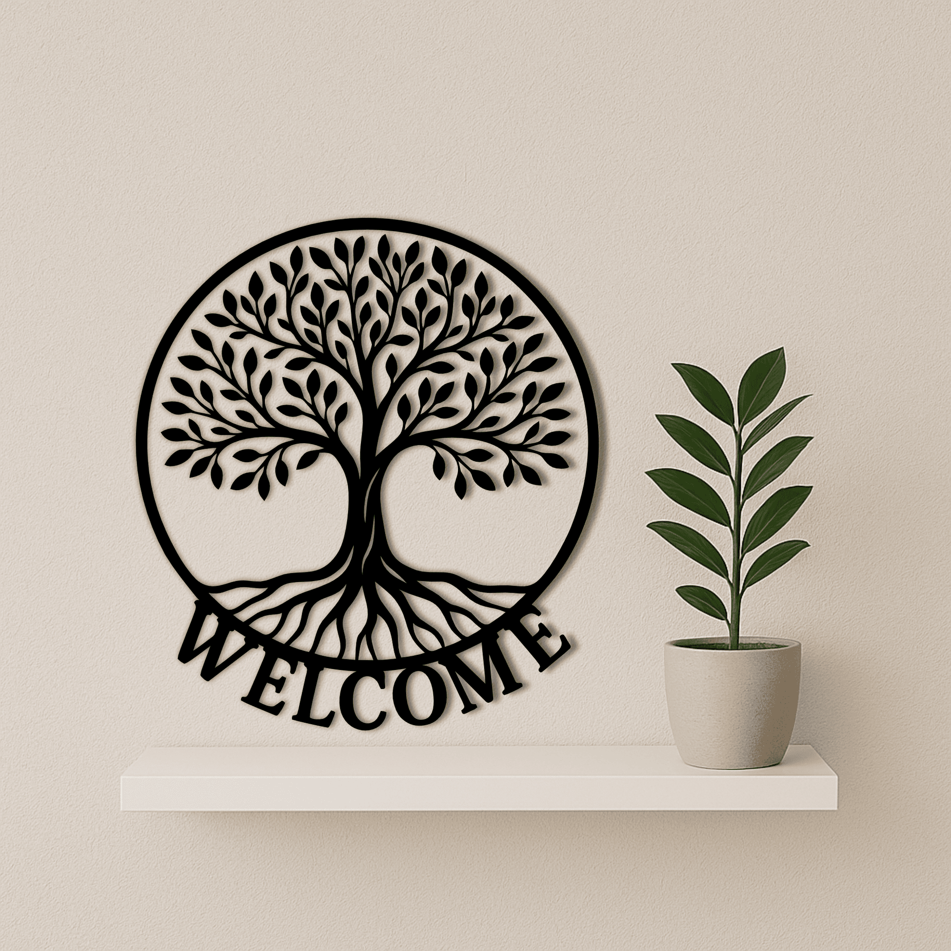 Welcome sign with Tree SVG CNC laser cutting file