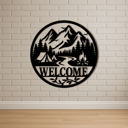 Camping welcome sign vector EPS for beach house décor