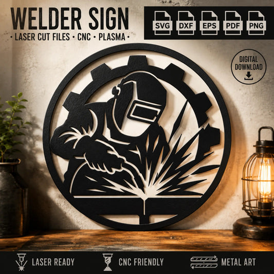 Welder sign SVG DXF laser cut metal wall art digital download.