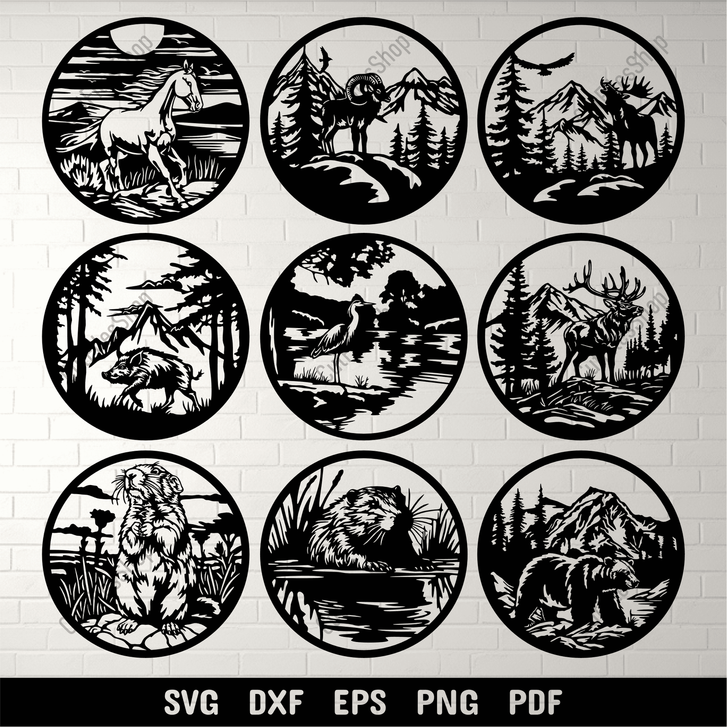 Wildlife DXF for CNC, Laser & Plasma Cutting – SVG for Cricut Crafts, Boar scene, deer, heron dxf, beaver svg, wild horse scene cut files, moose dxf, deer svg, wild goat dxf