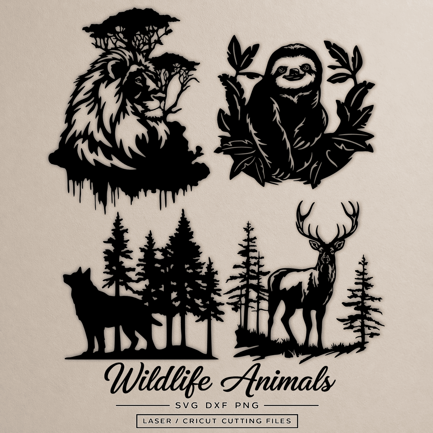 Wildlife animal SVG set lion sloth wolf deer