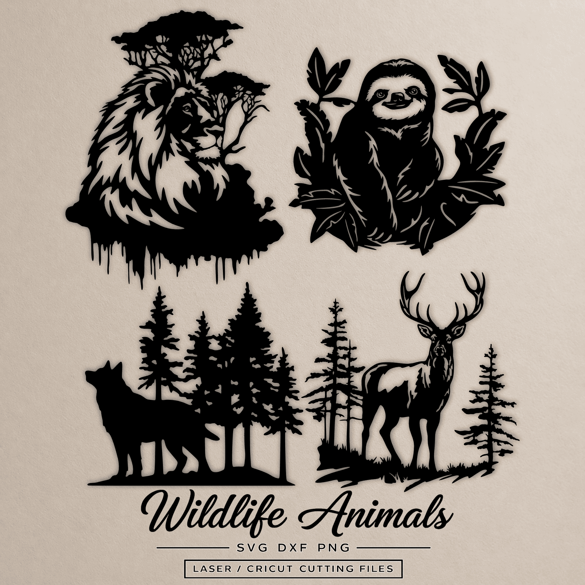 Wildlife animal SVG set lion sloth wolf deer