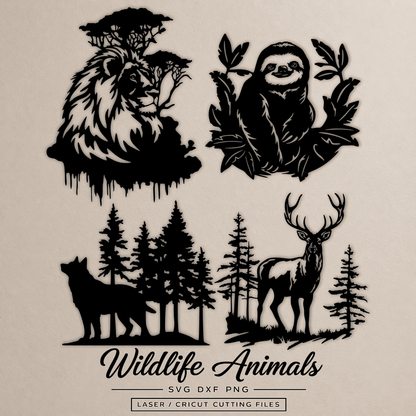 Wildlife animal SVG set lion sloth wolf deer