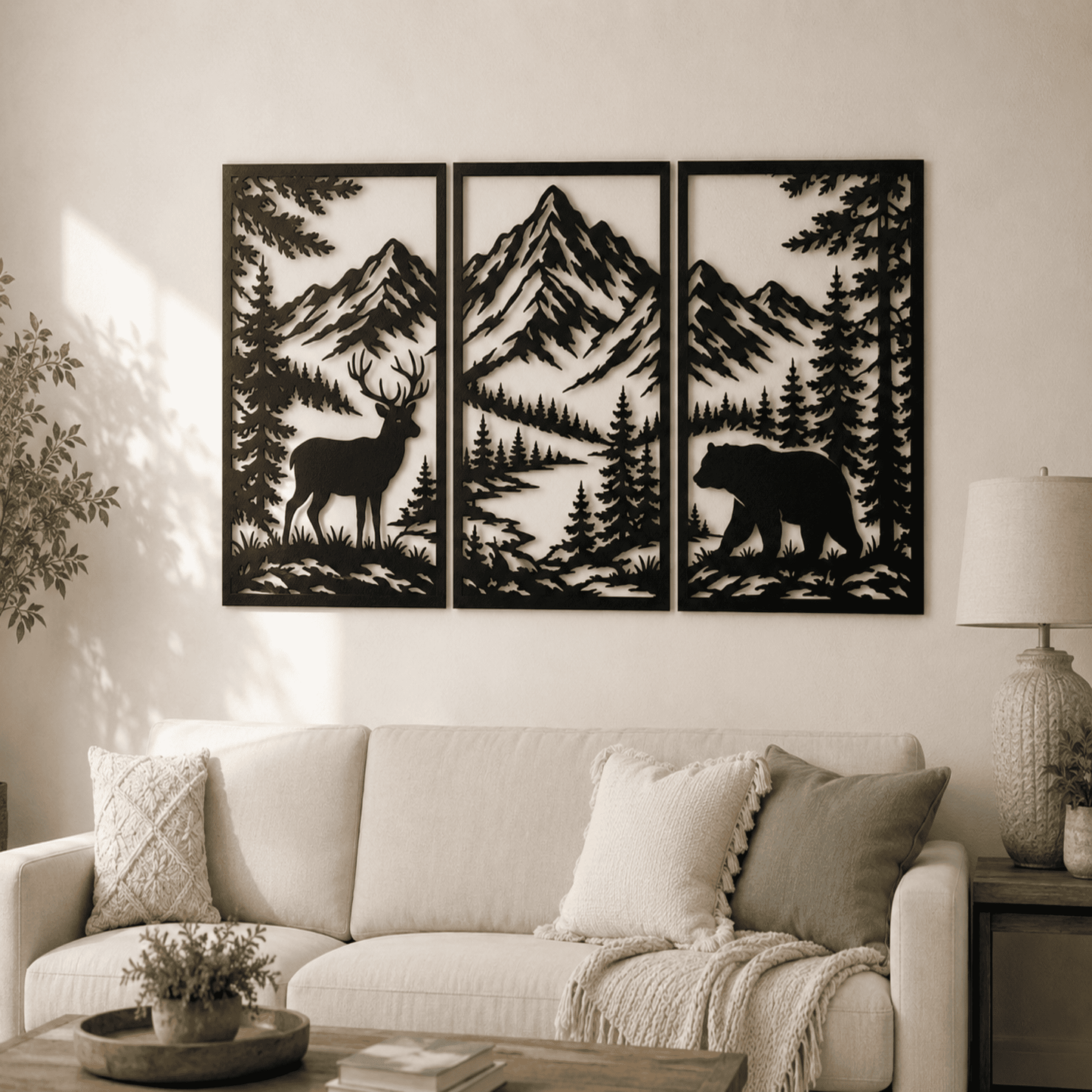 Bear mountain landscape SVG DXF for metal wall décor projects.