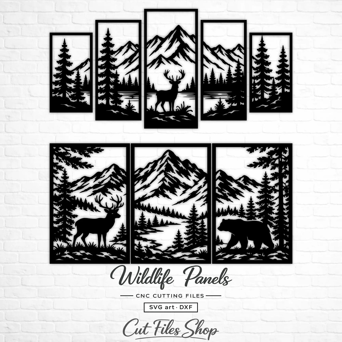 Deer and bear silhouette wall art for laser cutting and CNC routers.