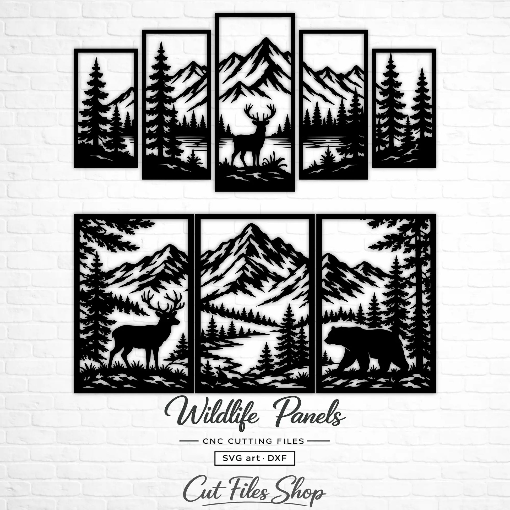 Deer and bear silhouette wall art for laser cutting and CNC routers.