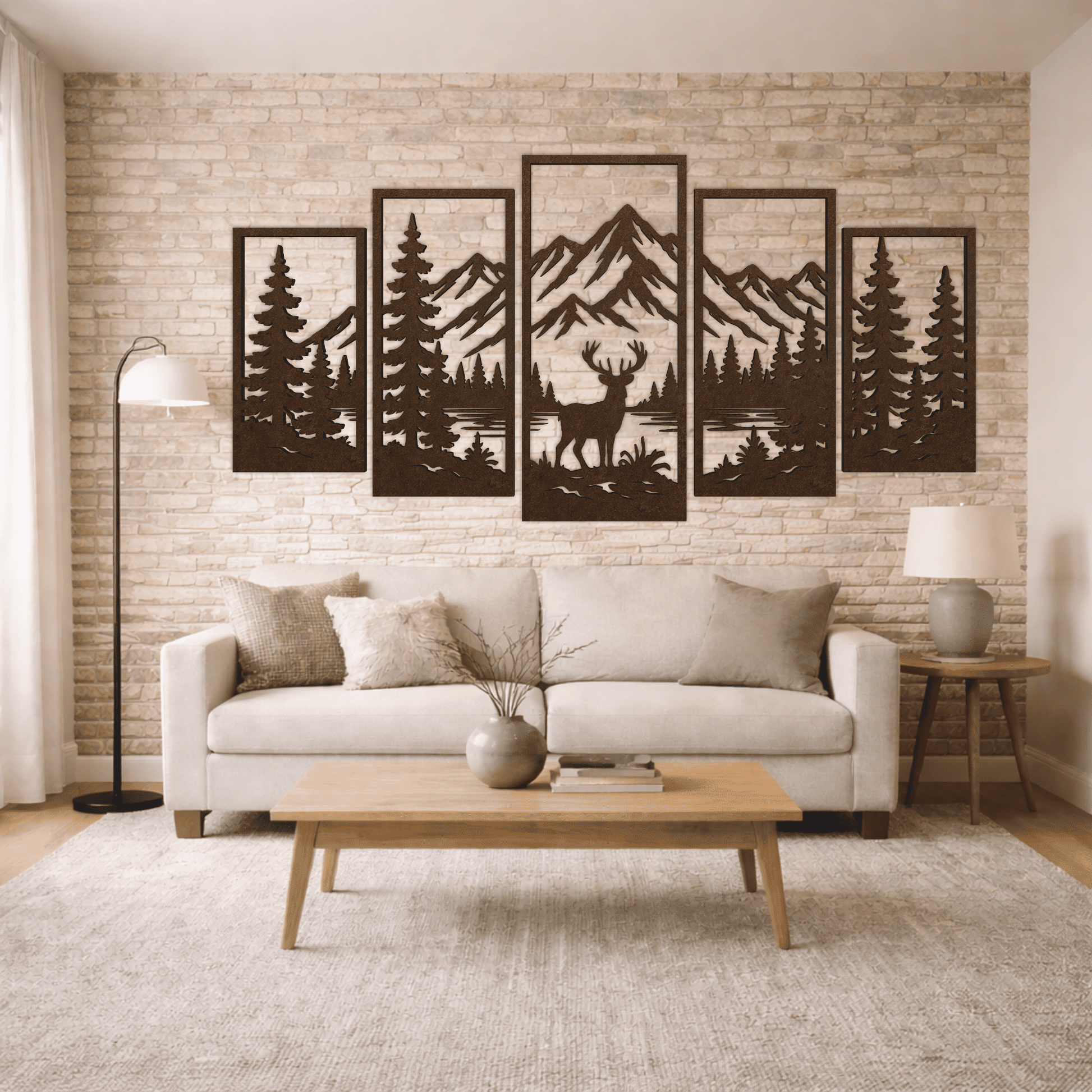 Five panel deer mountain wall art digital files for CNC plasma and laser cutting.