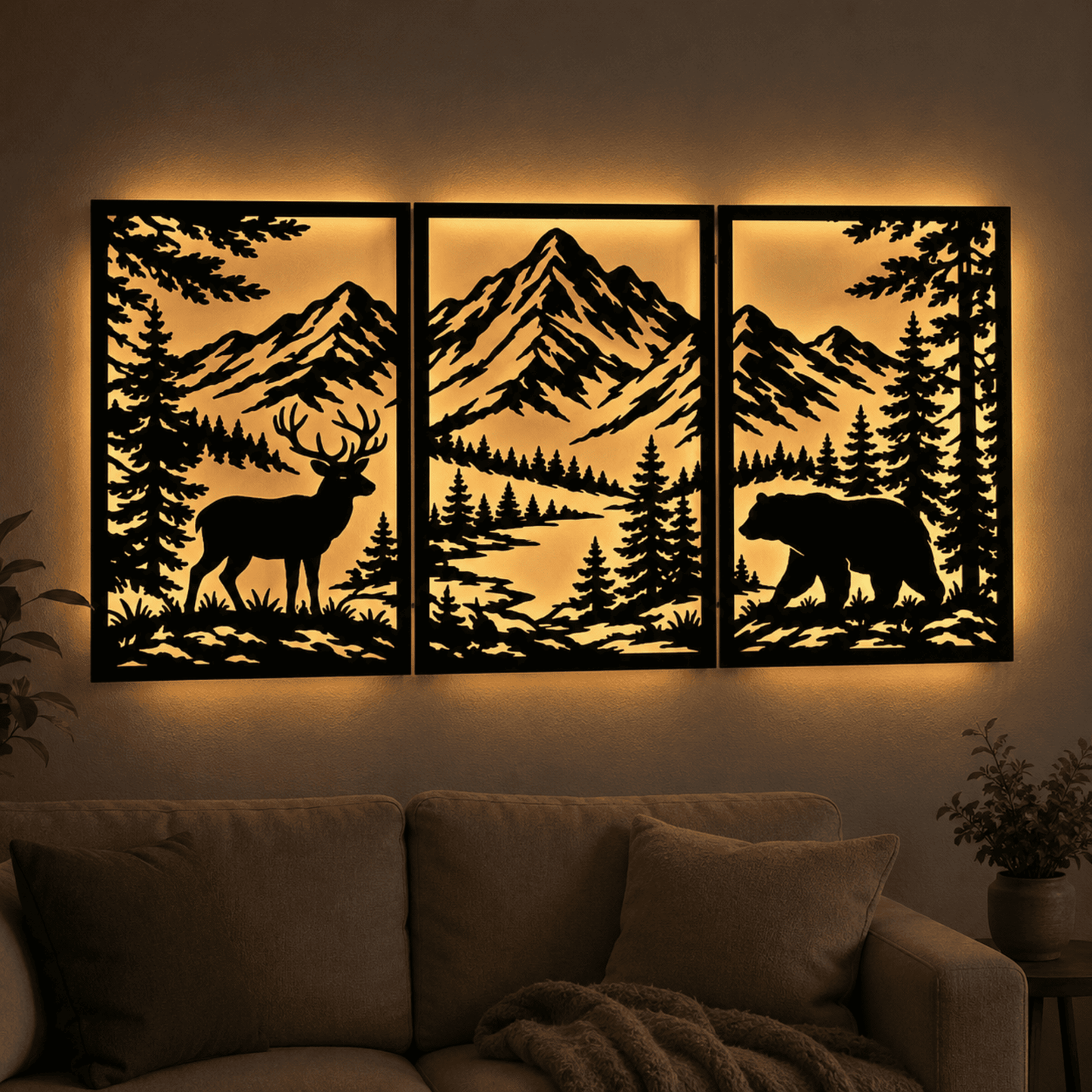 Forest mountain wall art laser cut files for Glowforge and Cricut.