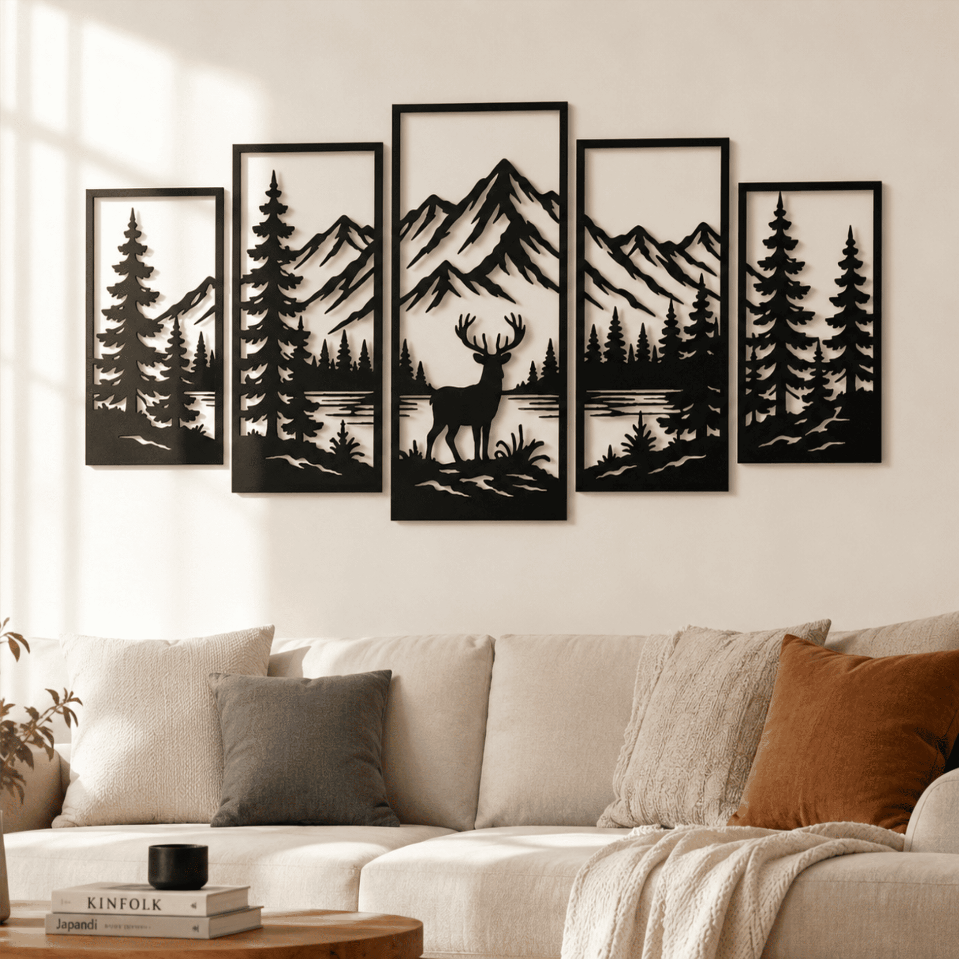 Wildlife mountain wall art SVG bundle with deer and bear laser cut designs.
