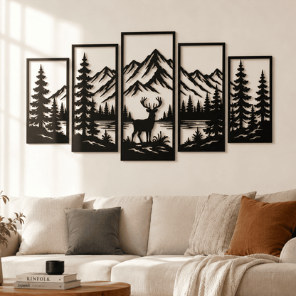 Wildlife mountain wall art SVG bundle with deer and bear laser cut designs.