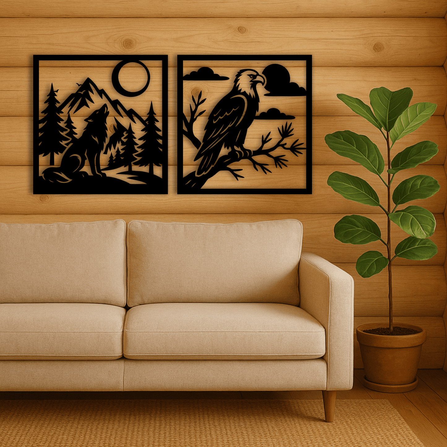 Wildlife mountain designs SVG DXF for laser cutting and CNC wall panels