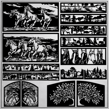 Black and white forest landscape SVG panels for laser and plasma cutting