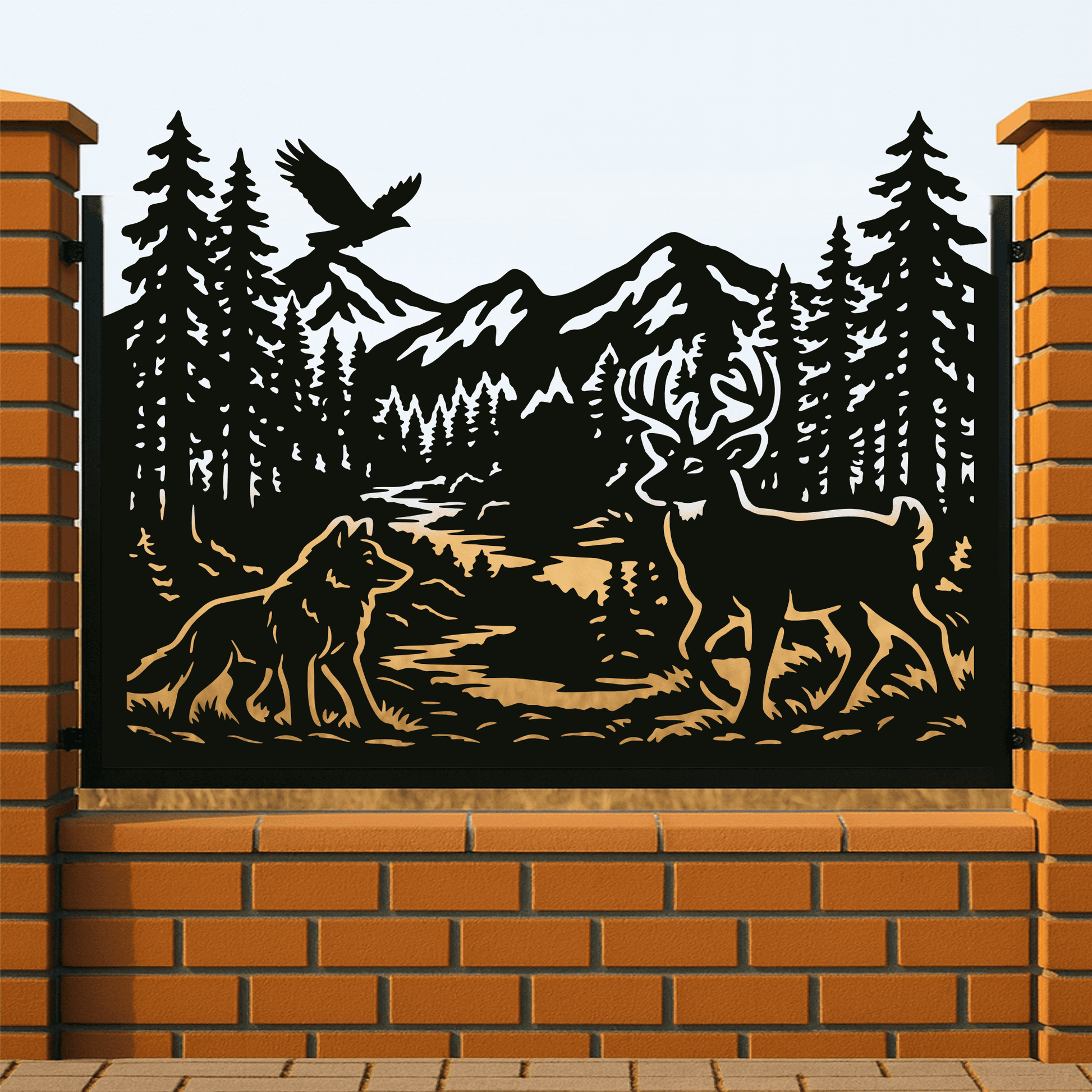 Railing Wolf and Deer landscape silhouette SVG for CNC laser cutting