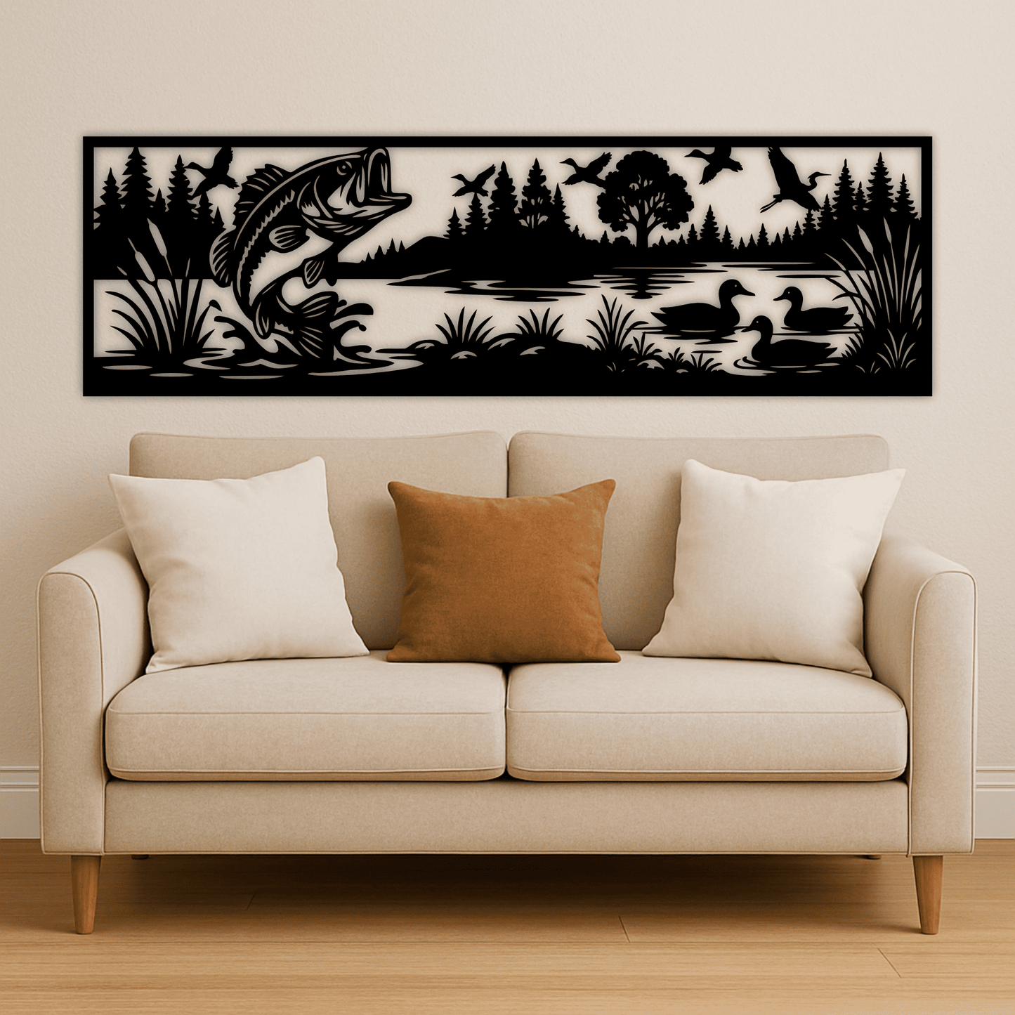 Lake scene with ducks and fish SVG for metal wall art