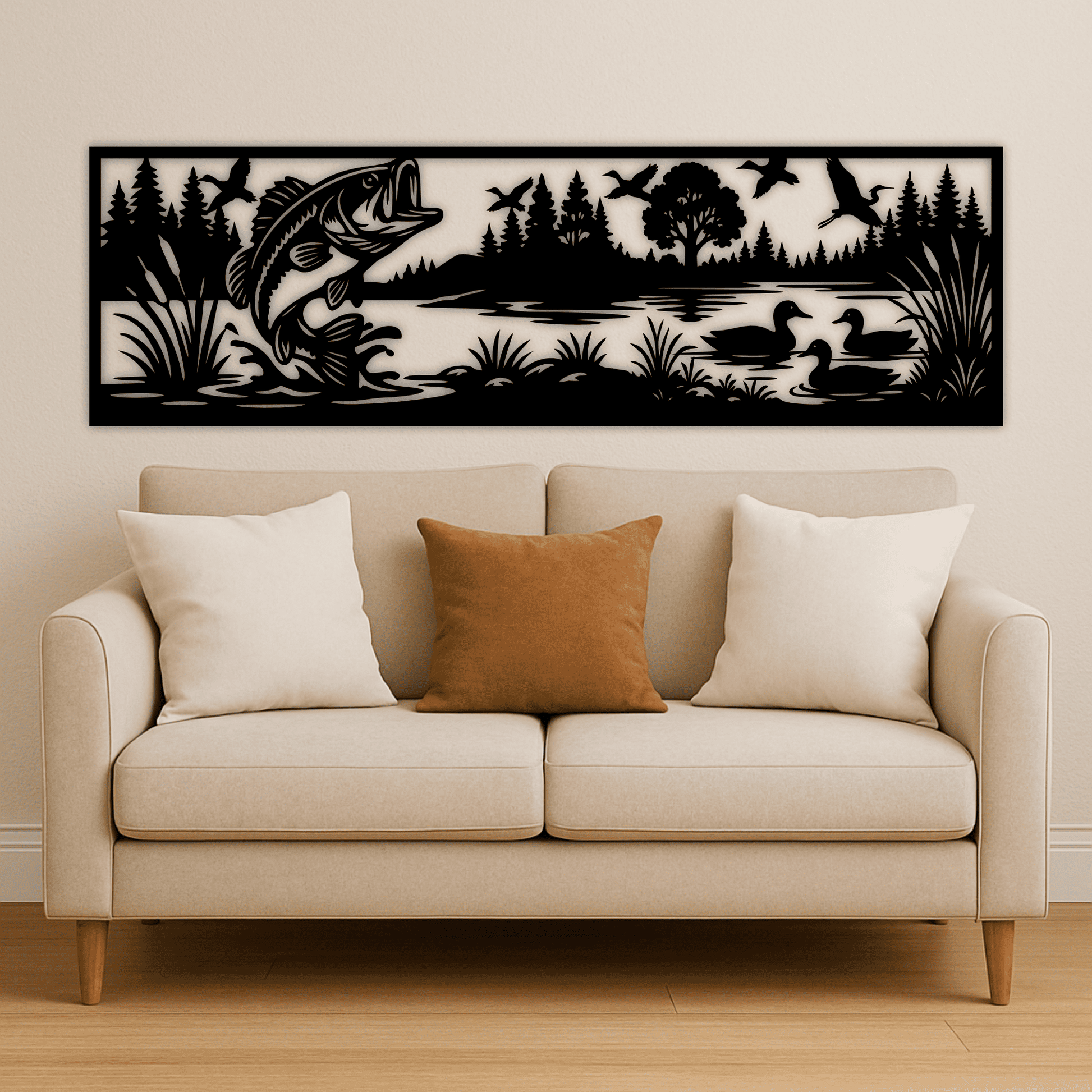 Lake scene with ducks and fish SVG for metal wall art