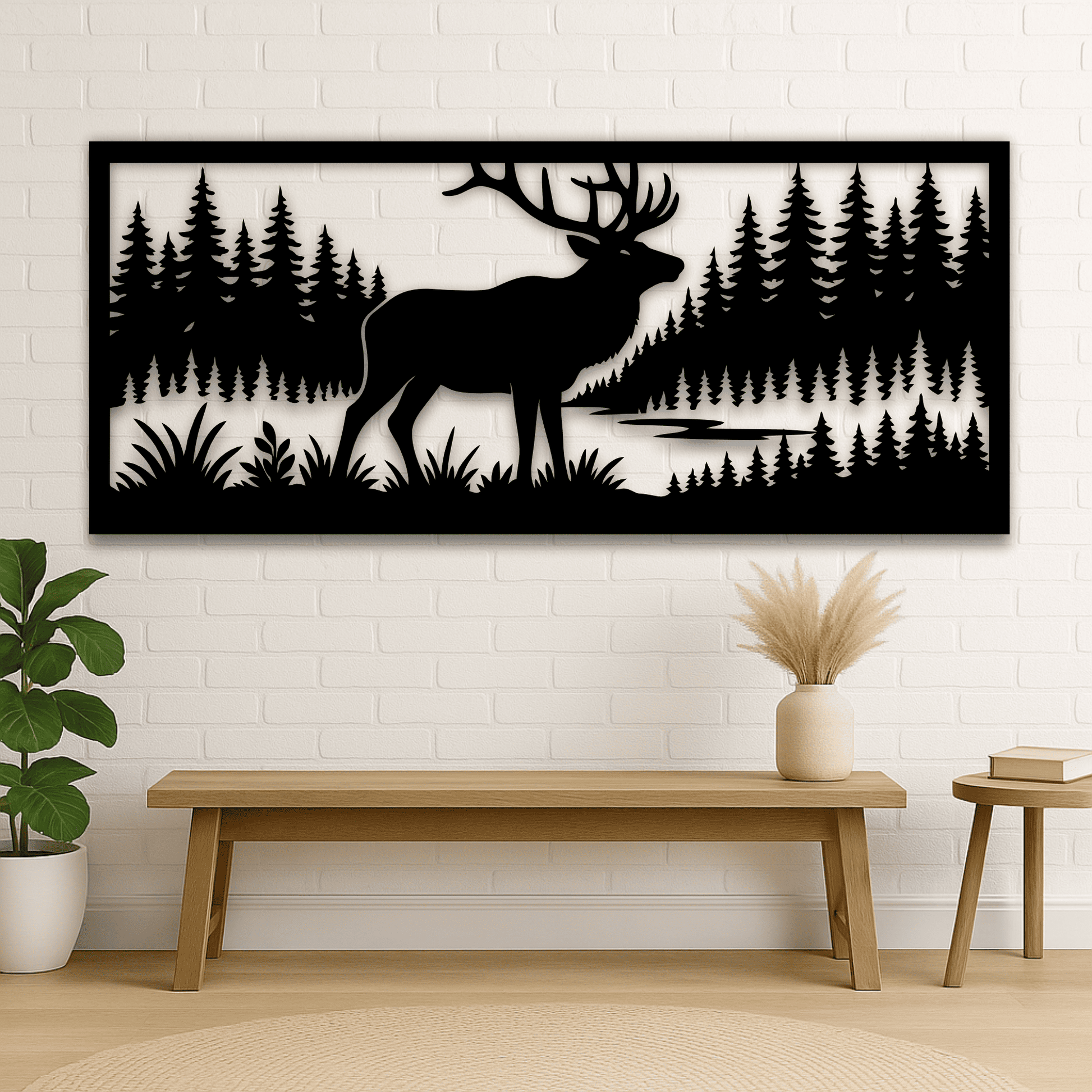 Deer in forest dxf for Laser and Plasma Cutting, CNC Wall metal decor
